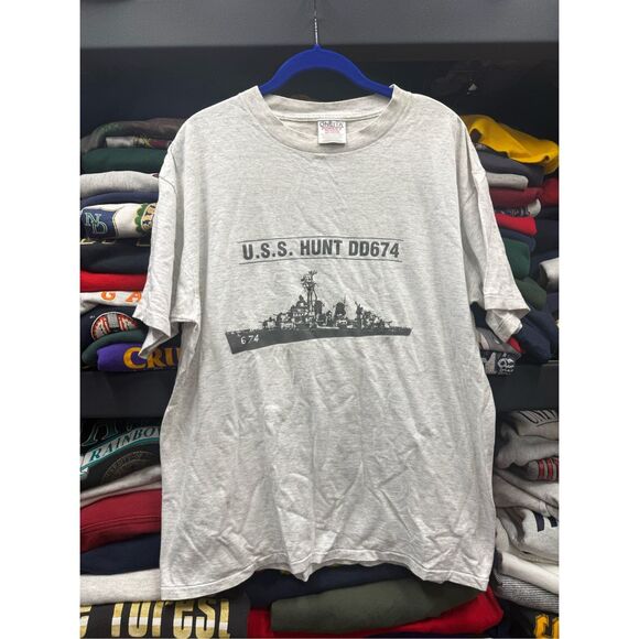 Size L vintage 1990s Oneita U.S.S Hunt DD-674 Single stitich tshirt - Picture 1 of 8